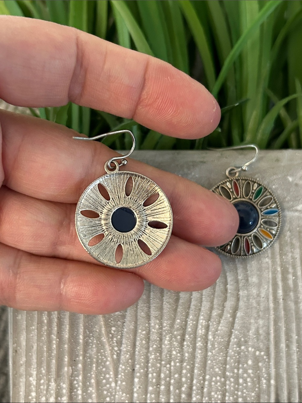 Bohemian Multicolor Sunburst Drop Earrings with Navy Center - Picture 3 of 4